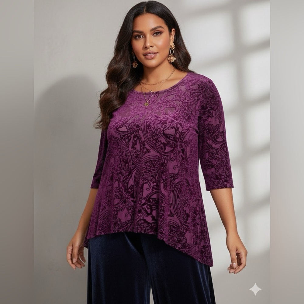 Avenue Y2K Burnout Velvet Blouse Top Size 22 24